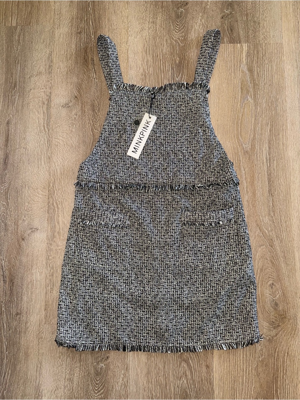 MINKPINK Grey Tweed Pinafore Dress